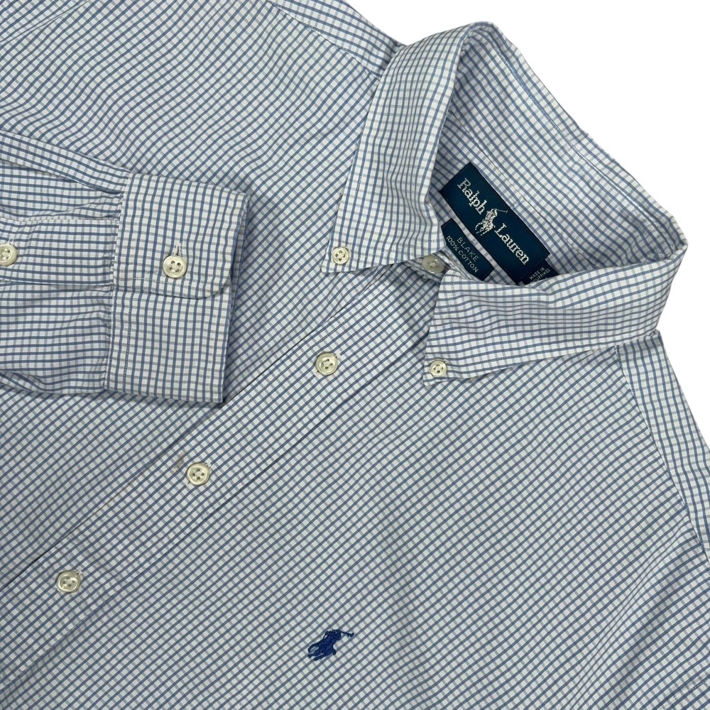 Vintage Y2K Ralph Lauren Blake Shirt Mens L Blue Check Long Sleeve Relaxed Fit
